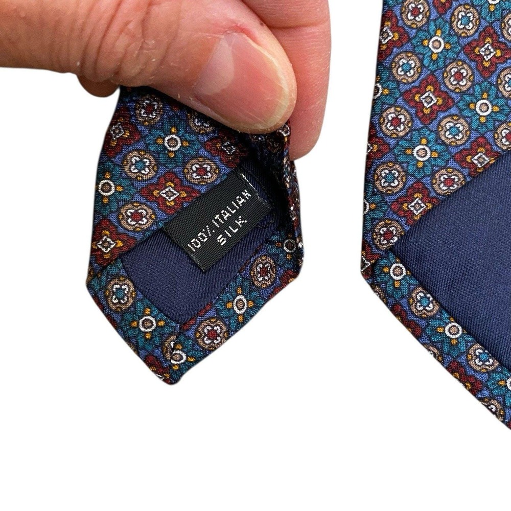 Vintage Coach Silk Tie Necktie Burgundy Gray Medallion Geometric Classic - Picture 6 of 6